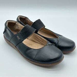 Clarks Black Leather Flats with Mary Jane Strap